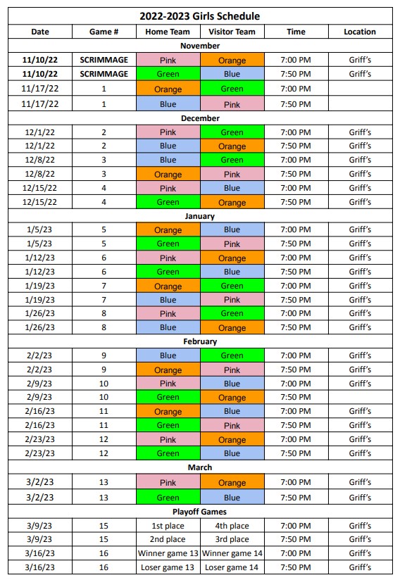 girls div schedule