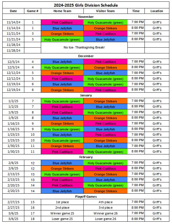 girls schedule